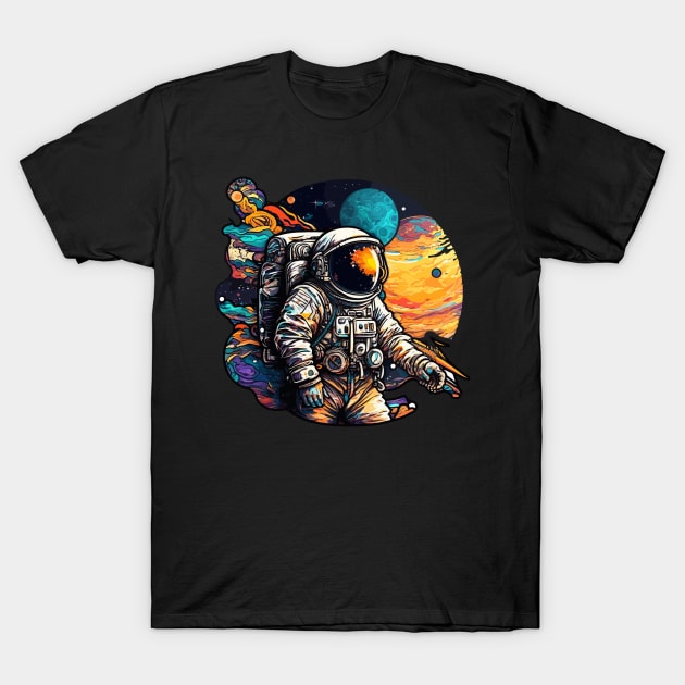 Astronaut in Space Colorful Vibrant Psychedelic T-Shirt by K3rst